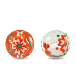 Handbemalt Glasperlen Blume Transparent-red white