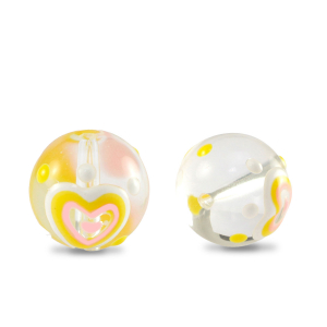 Handbemalt Glasperlen Herz Transparent-yellow white