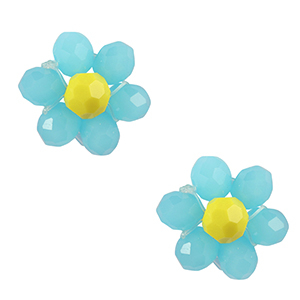 Top Facett Perlen Anh&auml;nger Blume Sky blue-yellow