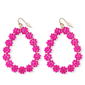 Top Facett Perlen Ohrringe Tropfen Gold-neon pink