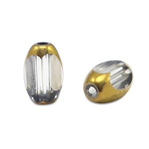 Glasperlen oval Facett Iced grey transparent-gold