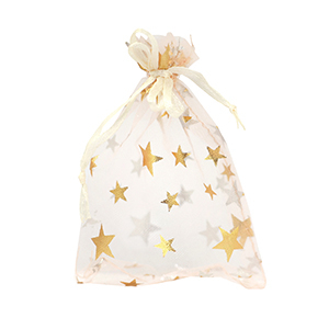 Schmuckbeutel Organza 9x12cm Stern Apricot-gold