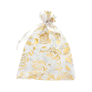 Schmuckbeutel Organza 9x12cm Rose White-gold