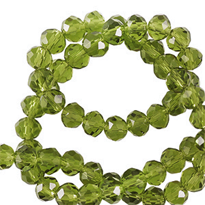 Top Glas Facett Perlen 6x4mm rondellen Dark lime green