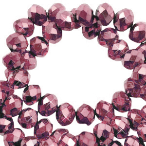 Top Glas Facett Perlen 4x3mm rondellen Magenta pink-pearl shine coating
