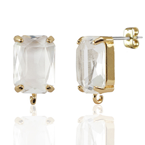Ohrringe / Ohrstecker aus Kristallglas mit &Ouml;se Rechteck Crystal-gold