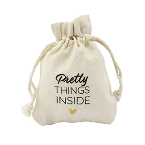 Schmuckbeutel Leinen "Pretty things inside" Off white