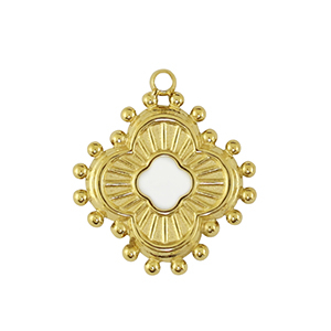 Stainless Steel - Rostfrei Stahl Anh&auml;nger Blume Gold / White