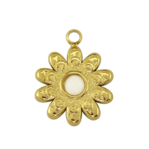 Stainless Steel - Rostfrei Stahl Anh&auml;nger Blume Gold / White
