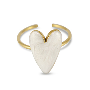 Ringe aus Stainless Steel - Rostfreiem Stahl Enamel Herz Pearl white-gold