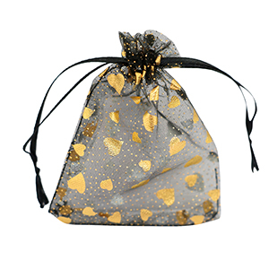 Schmuckbeutel Organza 9x12cm Herz Black-gold