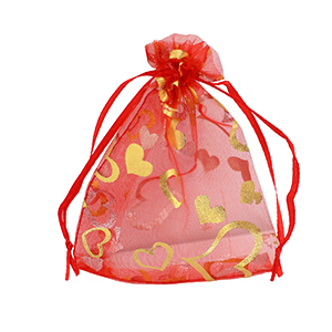 Schmuckbeutel Organza 9x12cm Herz Red-gold
