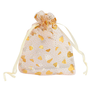Schmuckbeutel Organza 9x12cm Herz Peach-gold