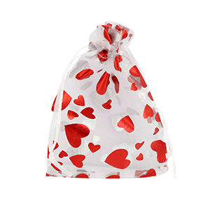 Schmuckbeutel Organza 9x12cm Herz White-red