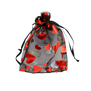 Schmuckbeutel Organza 7x9cm Herz Black-red