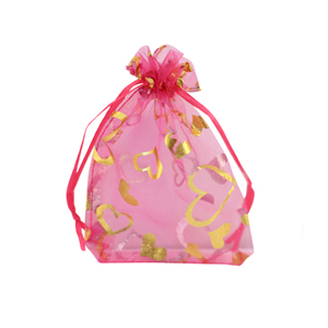 Schmuckbeutel Organza 7x9cm Herz Pink-gold