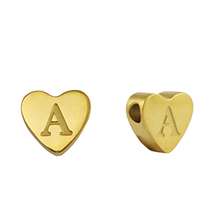 Stainless Steel - Rostfrei Stahl Perlen Herz Buchstaben A Gold