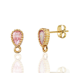 Ohrringe / Ohrstecker aus Kristallglas mit &Ouml;se Tropfen Pink-gold