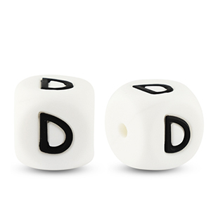 Buchstabenperlen aus Silikon D White-black