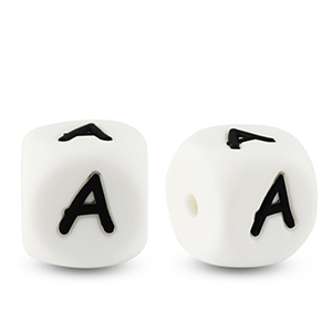 Buchstabenperlen aus Silikon A White-black