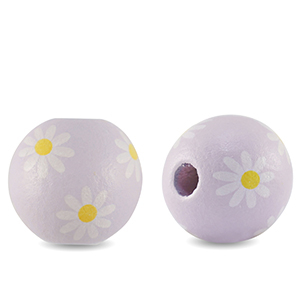 Holzperlen rund 16mm Blume Lilac
