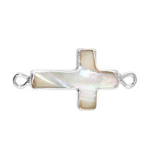 S&uuml;sswasserperlen Zwischenst&uuml;ck Kreuz Silver-taupe