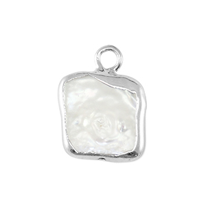 S&uuml;sswasserperlen Anh&auml;nger Square Silver-Natural white