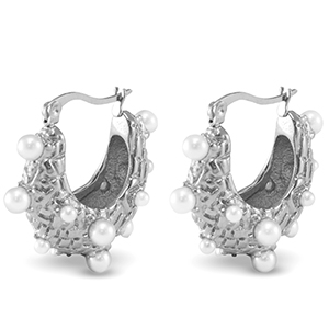 Ohrringe / Ohrstecker aus Stainless Steel - Rostfreiem Stahl Imitationsperlen Silver