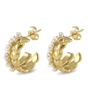 Ohrringe / Ohrstecker aus Stainless Steel - Rostfreiem Stahl Herz Imitationsperlen Gold