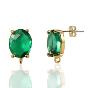 Ohrringe / Ohrstecker aus Kristallglas mit &Ouml;se Oval Green-gold