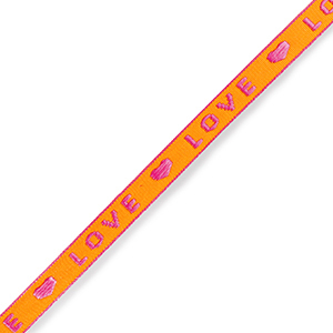 Schmuckband mit Text "love" Neon orange-pink