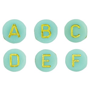Buchstaben Perlen aus Acryl Mix Turquoise green-gold