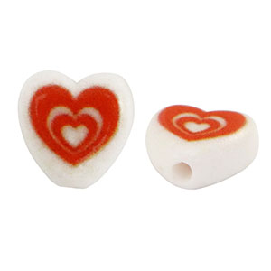 Buchstaben Perlen aus Acryl Herz White-red