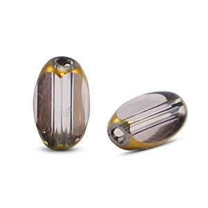 Glasperlen oval Facett Lilac transparent-gold