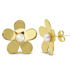 Ohrringe / Ohrstecker aus Stainless Steel - Rostfreiem Stahl Perlen Blume mit &Ouml;se Gold