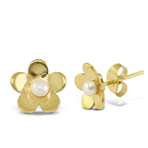 Ohrringe / Ohrstecker aus Stainless Steel - Rostfreiem Stahl Perlen Blume Gold