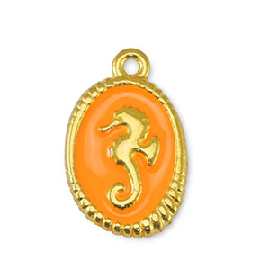 Metall Anh&auml;nger DQ Seepferdchen Orange-Gold (Nickelfrei)