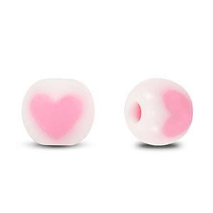 Acryl Perlen Runden Herz White-pink