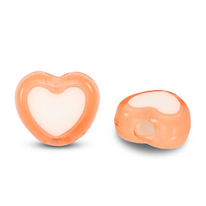 Acryl Perlen Herz Orange-white