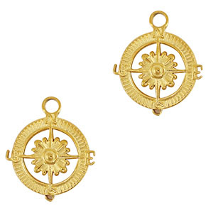 Stainless Steel - Rostfrei Stahl Anh&auml;nger Kompass Blume Gold