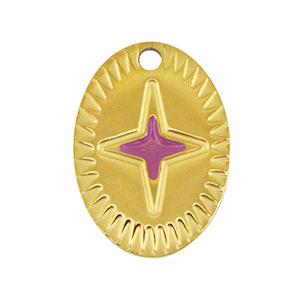 Stainless Steel - Rostfrei Stahl Anh&auml;nger Oval Stern Gold-purple