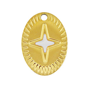 Stainless Steel - Rostfrei Stahl Anh&auml;nger Oval Stern Gold-white