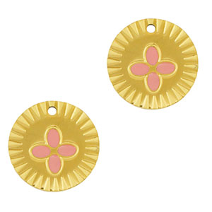 Stainless Steel - Rostfrei Stahl Anh&auml;nger Runden Blume Gold-pink
