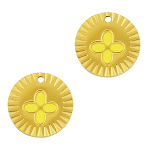 Stainless Steel - Rostfrei Stahl Anh&auml;nger Runden Blume Gold-yellow