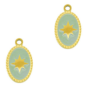 Stainless Steel - Rostfrei Stahl Anh&auml;nger Oval Sonne Gold-mint green