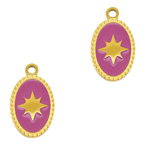 Stainless Steel - Rostfrei Stahl Anh&auml;nger Oval Sonne Gold-purple