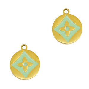 Stainless Steel - Rostfrei Stahl Anh&auml;nger Runden Blume Gold-mint green