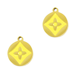 Stainless Steel - Rostfrei Stahl Anh&auml;nger Runden Blume Gold-yellow