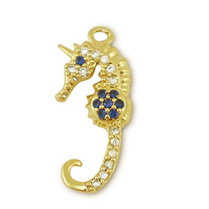 Brass TQ Metall Anh&auml;nger Seepferdchen Gold-blue