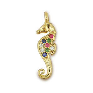 Brass TQ Metall Anh&auml;nger Seepferdchen Gold-multicolor